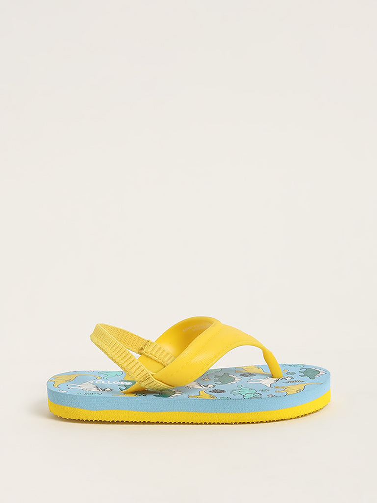 Yellow Dino Print Yellow & Blue Flip-Flops