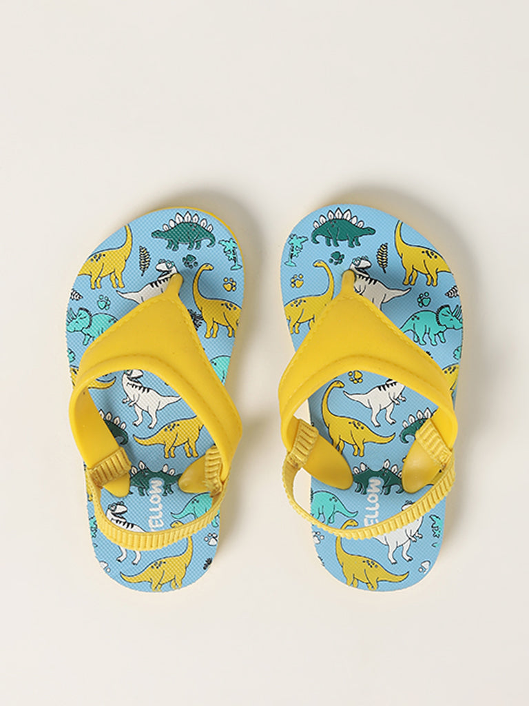 Yellow Dino Print Yellow & Blue Flip-Flops