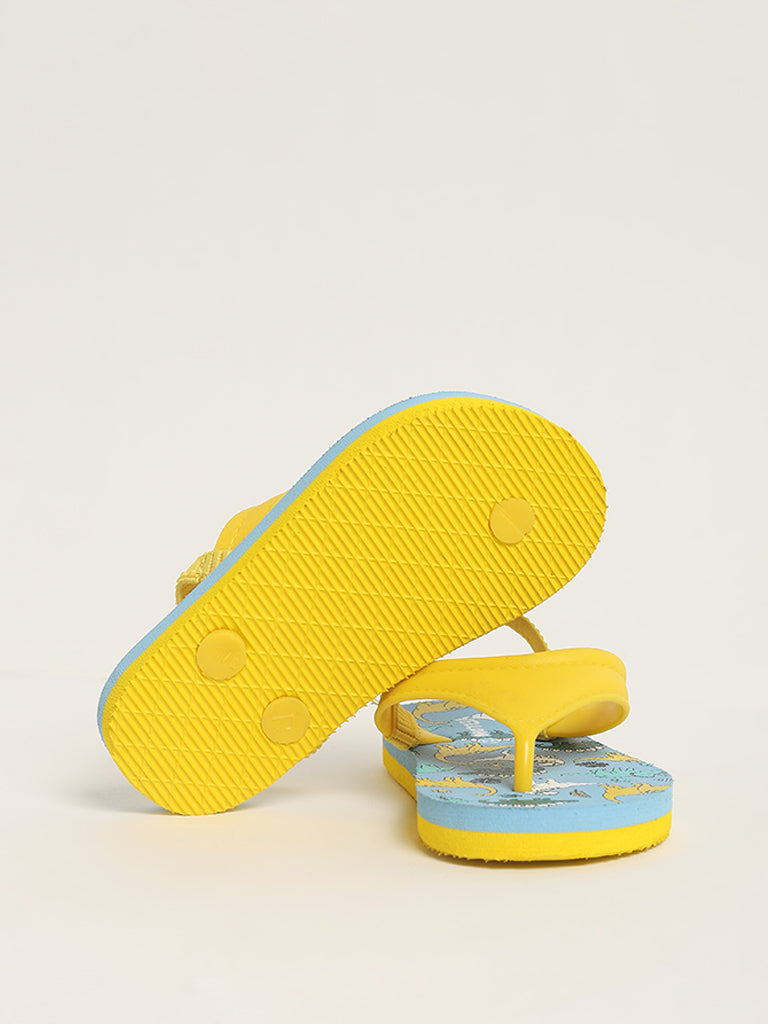 Yellow Dino Print Yellow & Blue Flip-Flops