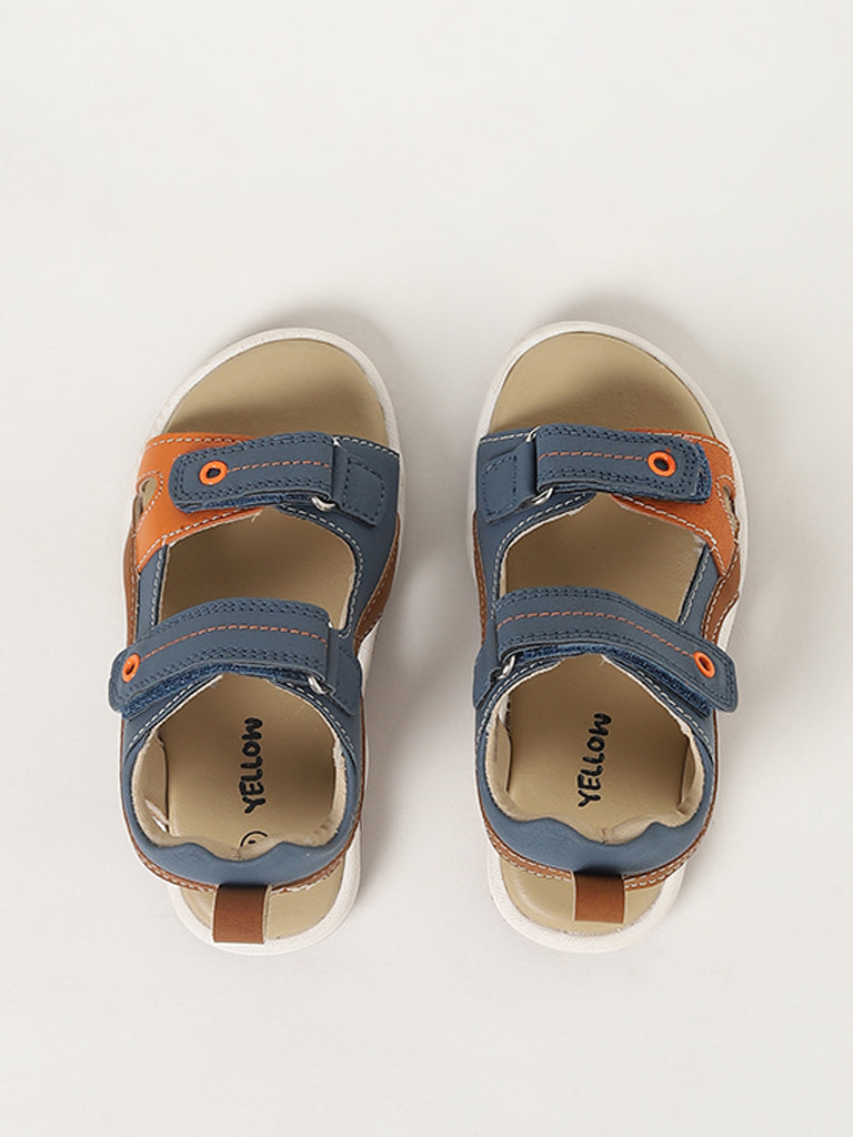 Yellow Blue Two Strap Sandals