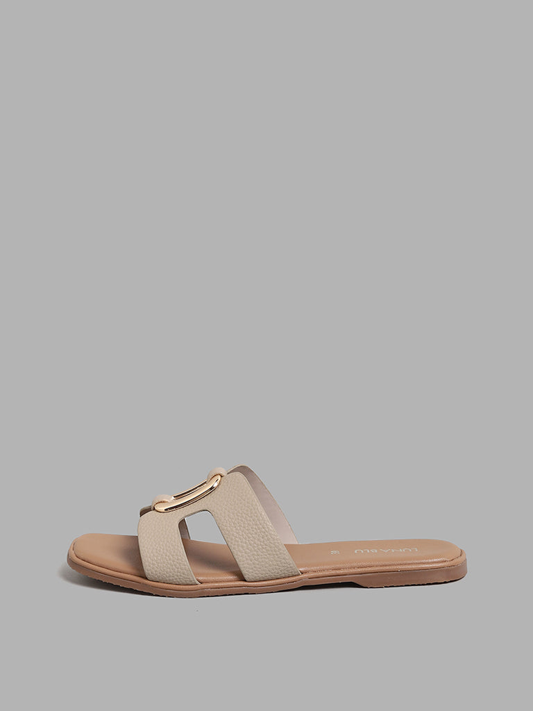 LUNA BLU Cut-Out Cage Buckle Cream Sandals