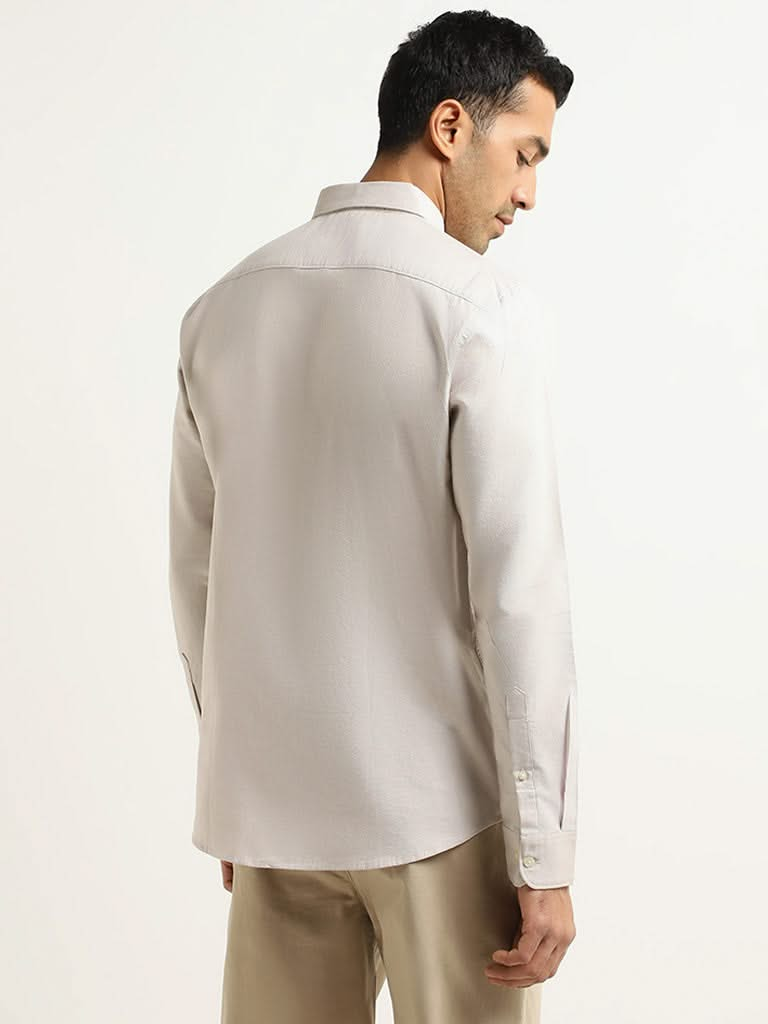 WES Casuals Beige Solid Cotton Slim Fit Shirt