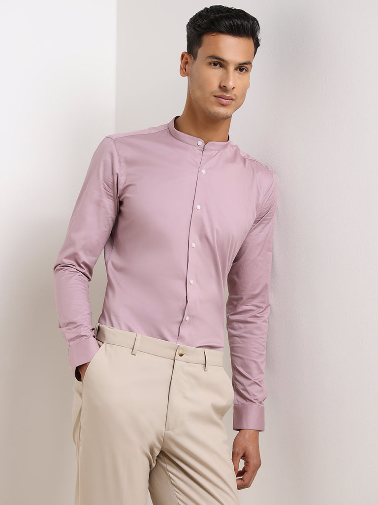 WES Formals Pink Cotton Blend Granddad Shirt