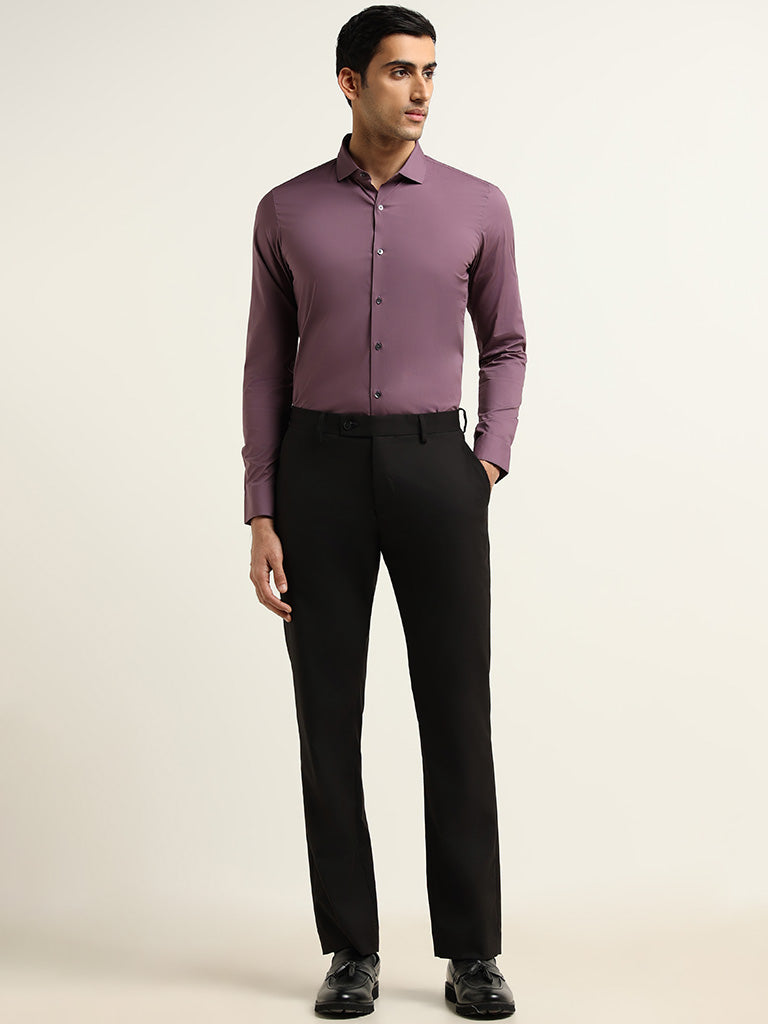 WES Formals Plum Cotton Blend Ultra-Slim Fit Shirt