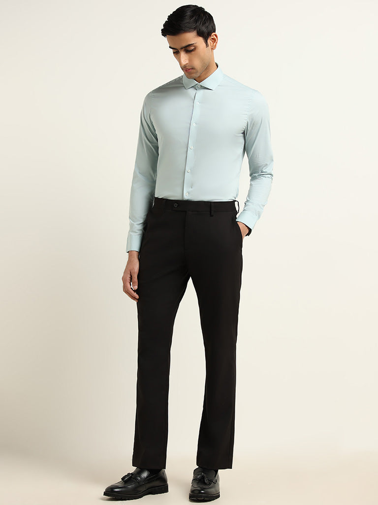 WES Formals Light Teal Cotton Blend Ultra-Slim Fit Shirt