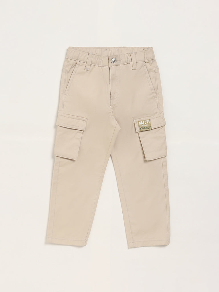 HOP Kids Solid Beige Cargo Chinos