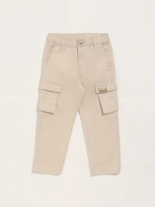 HOP Kids Solid Beige Cargo Chinos