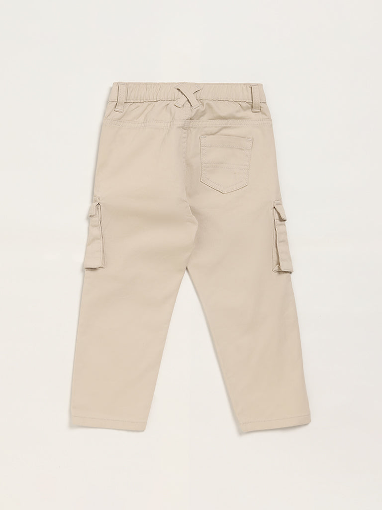 HOP Kids Solid Beige Cargo Chinos