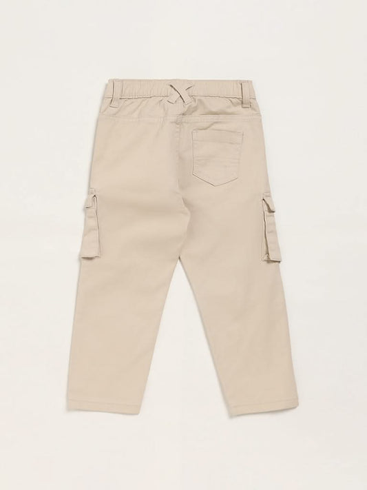 HOP Kids Solid Beige Cargo Chinos