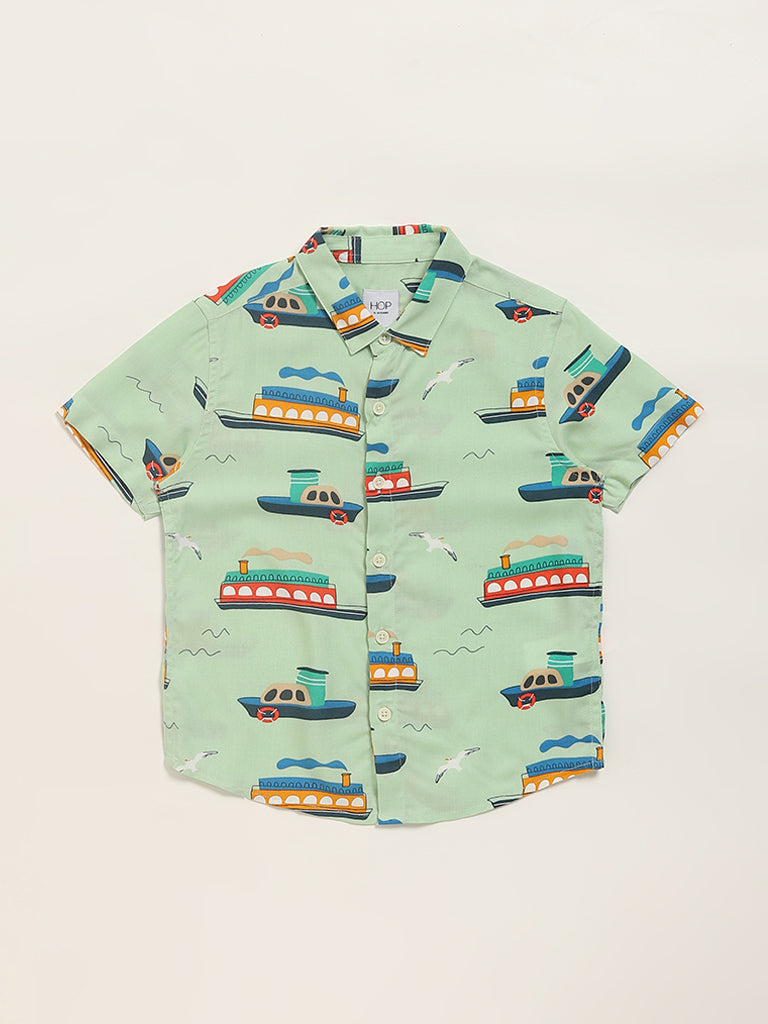 HOP Kids Nautical Print Green Shirt