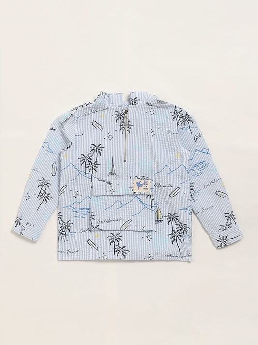 HOP Kids Blue Printed Hoodie