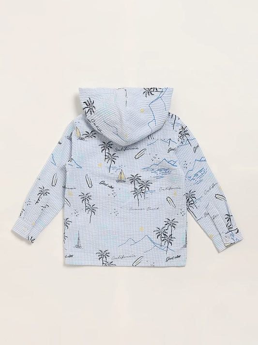 HOP Kids Blue Printed Hoodie