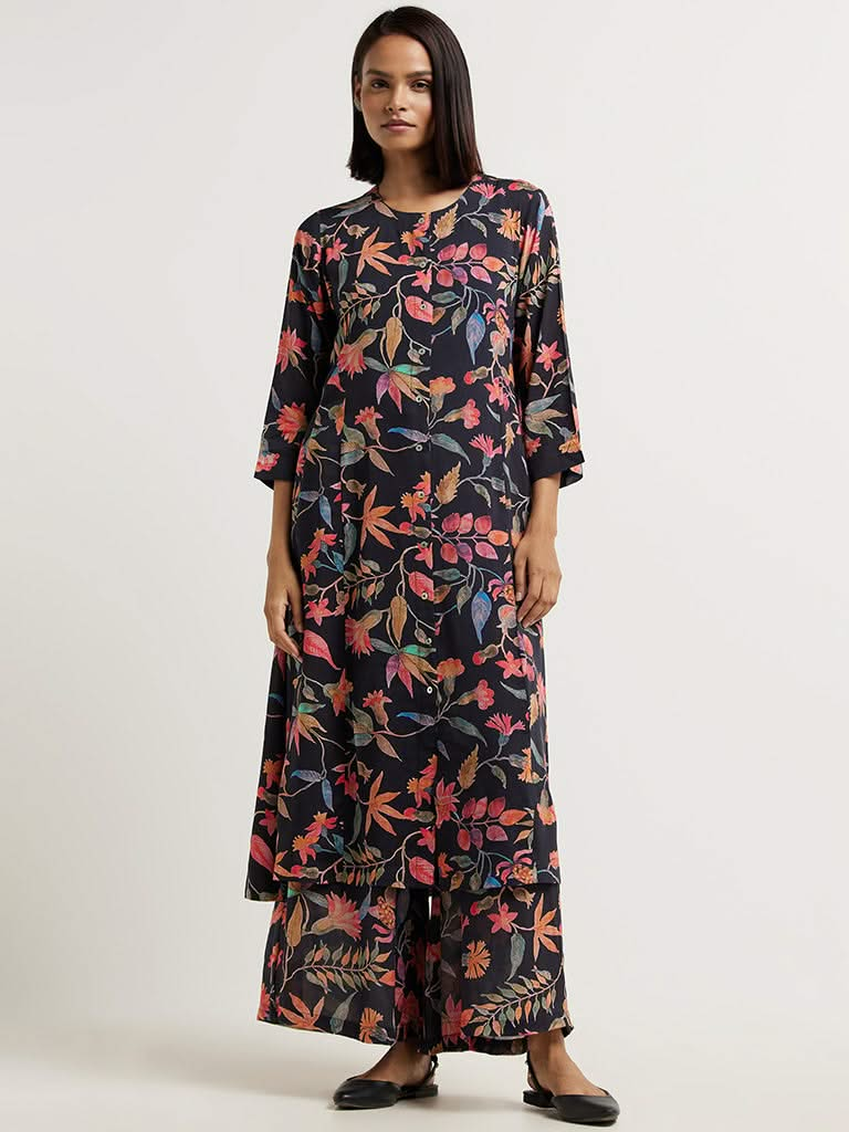 Zuba Black Tropical Printed Kurta