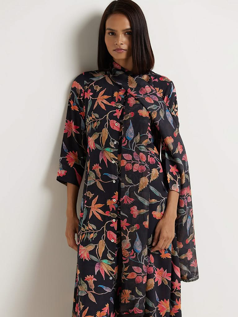 Zuba Black Tropical Printed Kurta