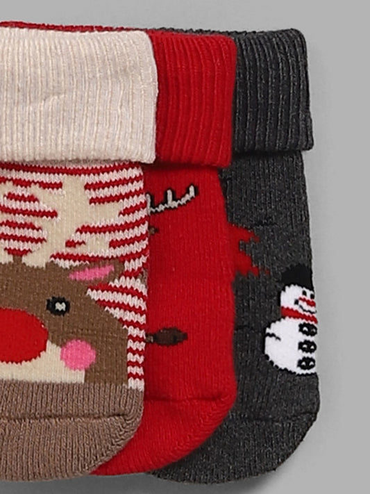 HOP Baby Multicolour Christmas Themed Socks - Pack of 3