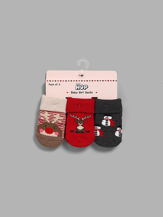 HOP Baby Multicolour Christmas Themed Socks - Pack of 3