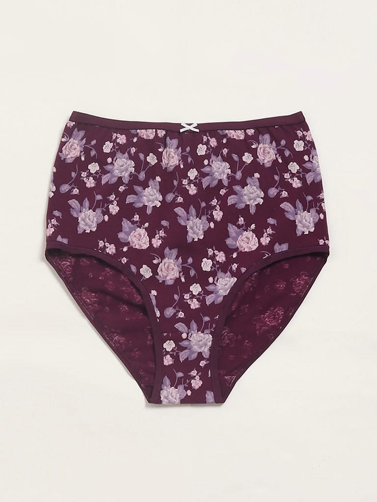 Wunderlove Violet Printed Cotton Blend Briefs - Pack of 3