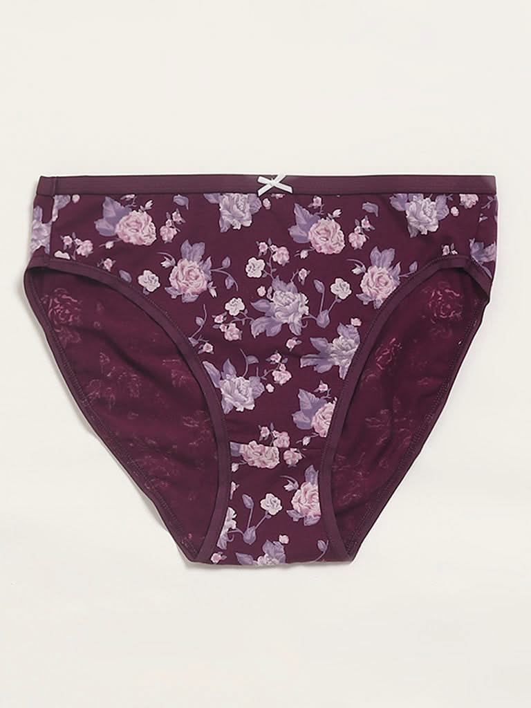 Wunderlove Violet Printed Cotton Blend Full Briefs - Pack of 3