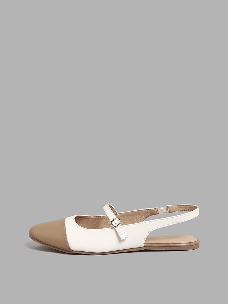 LUNA BLU White & Tan Sling Back Shoes