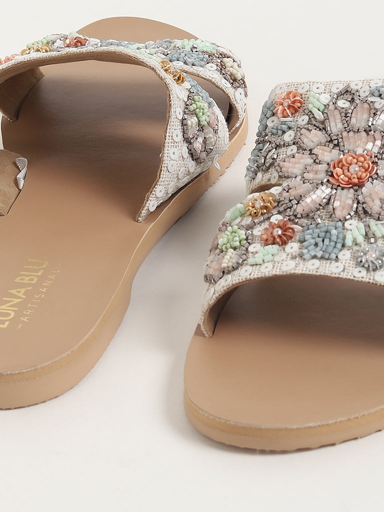 LUNA BLU White Floral Embellished Sandals