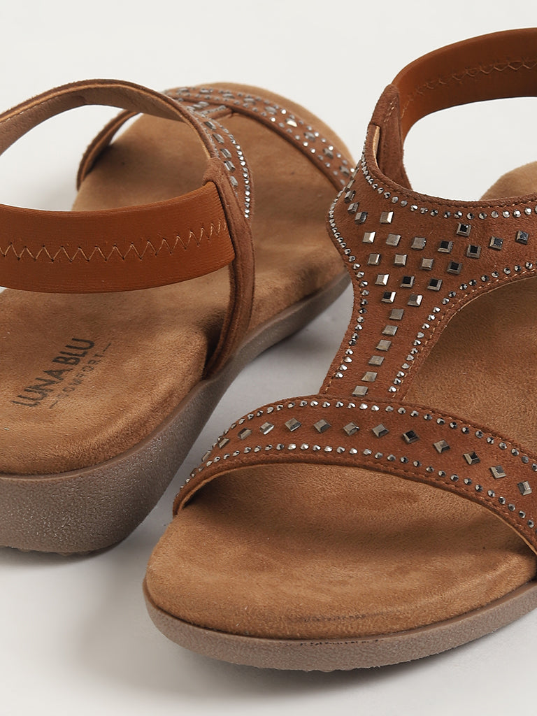 LUNA BLU Brown Studded Sandals