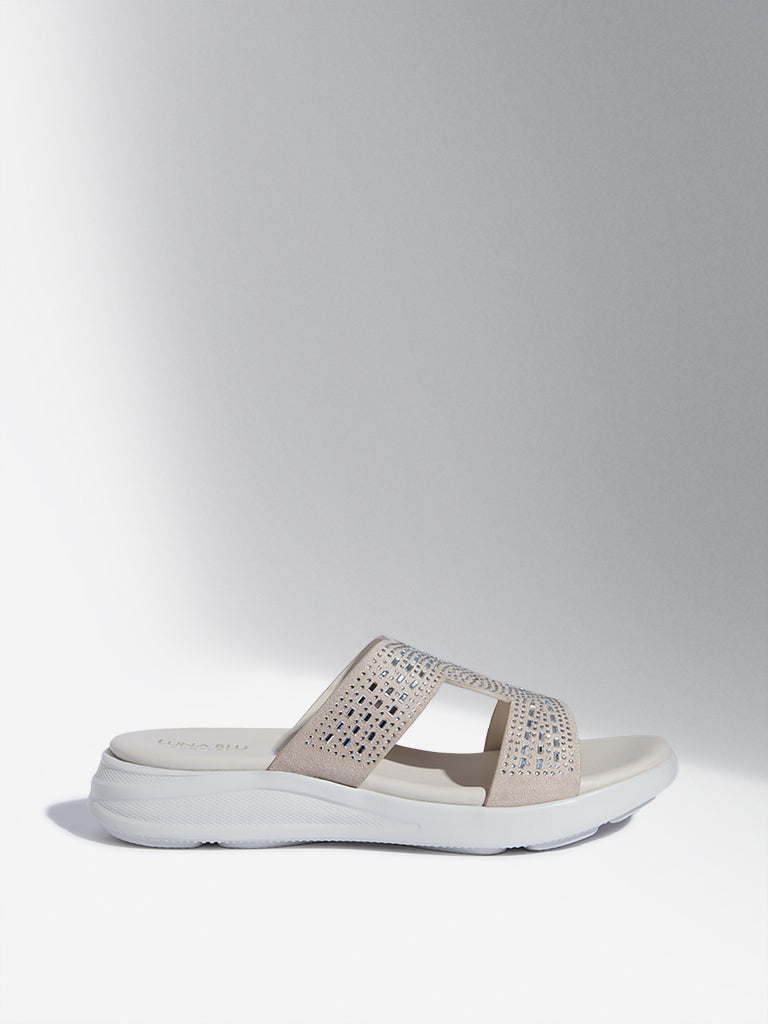 LUNA BLU Ivory Embellished Comfort Sandals