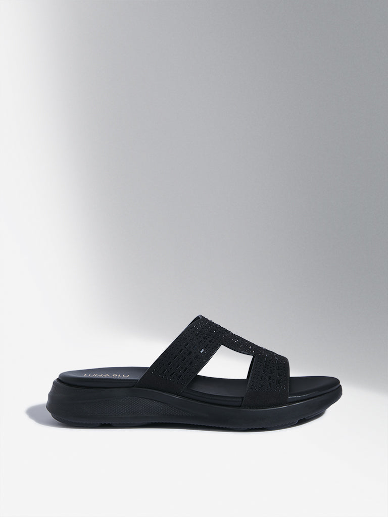 LUNA BLU Black Embellished Comfort Sandals