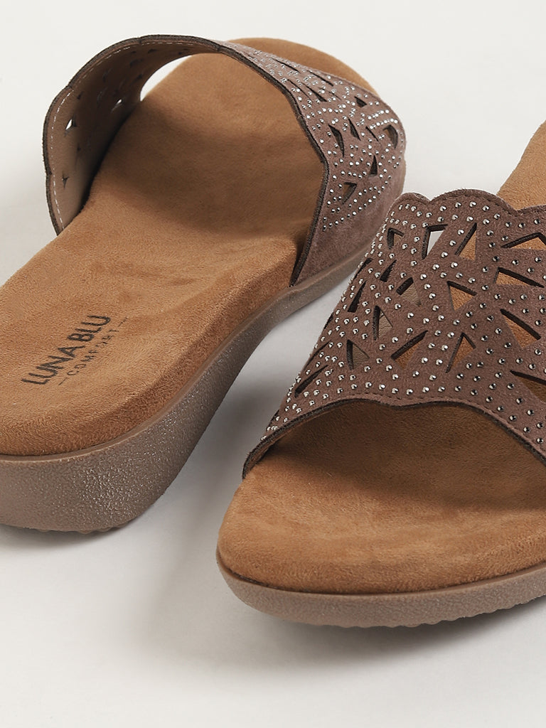 LUNA BLU Brown Studded Sandals