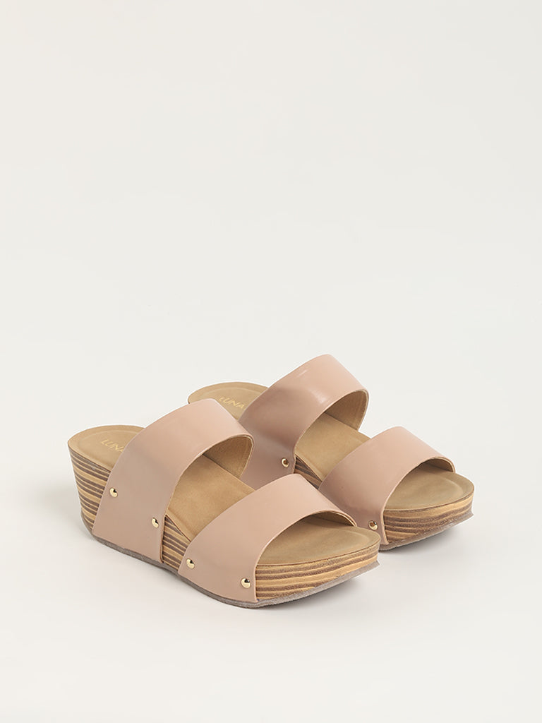 LUNA BLU Nude Double Band Wedge Sandals