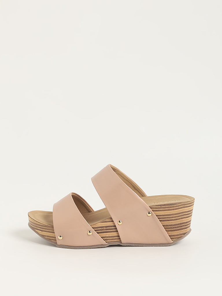 LUNA BLU Nude Double Band Wedge Sandals