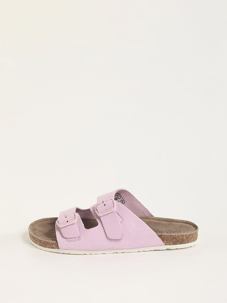 LUNA BLU Pink Double-Strap Leather Sandals