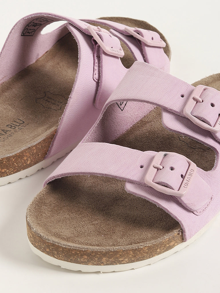 LUNA BLU Pink Double-Strap Leather Sandals