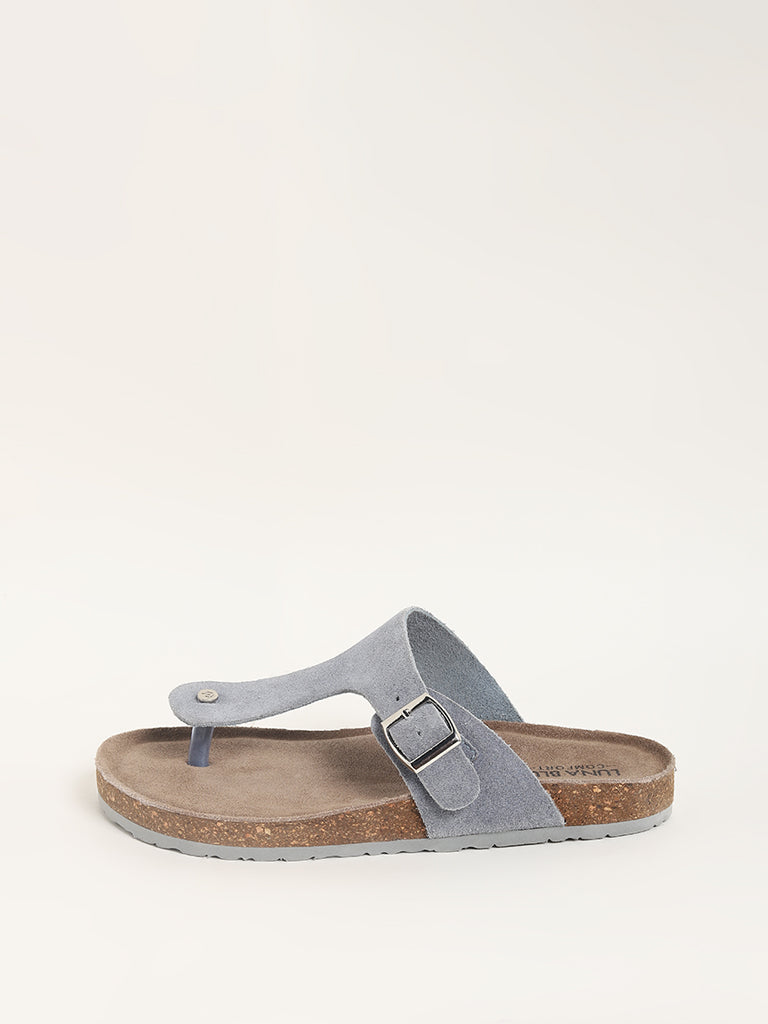 LUNA BLU Blue Suede T-Bar Comfort Sandals