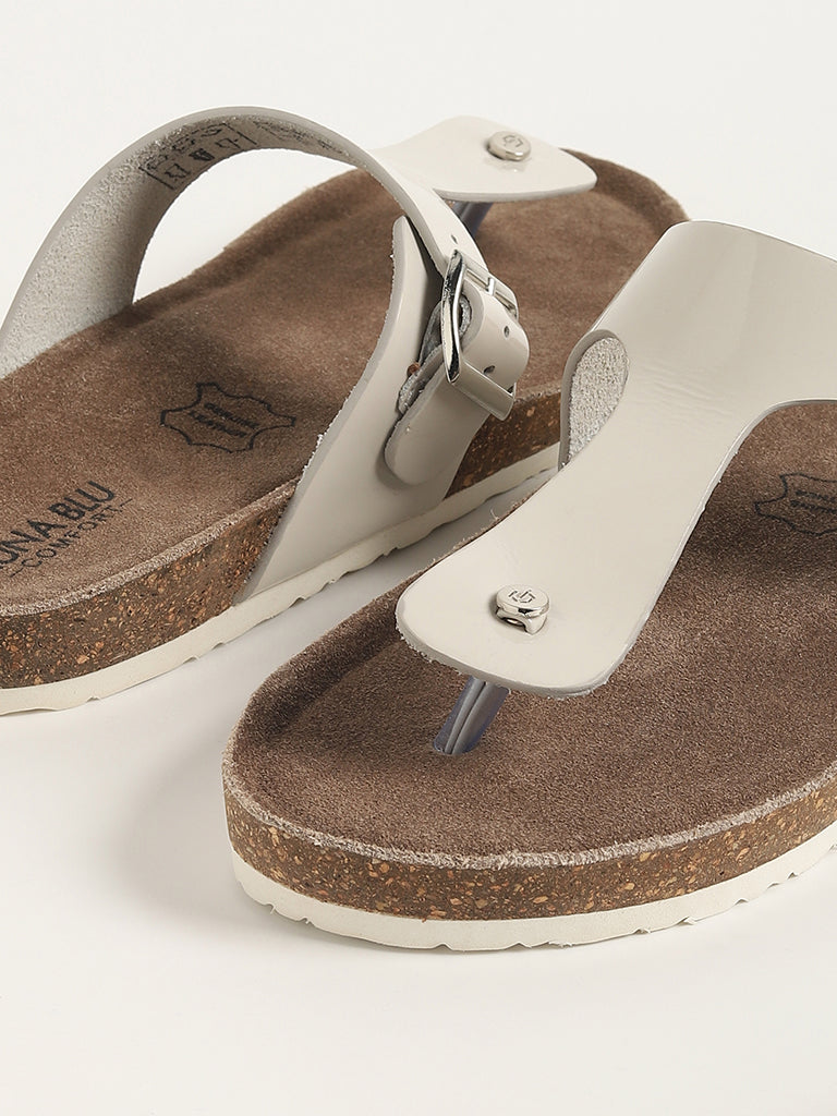 LUNA BLU Off-White Cork Leather Sandals