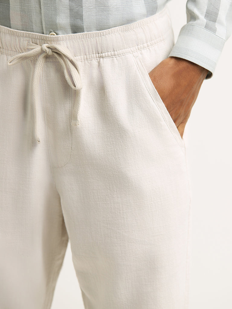 ETA White Mid Rise Cotton Relaxed Fit Trousers