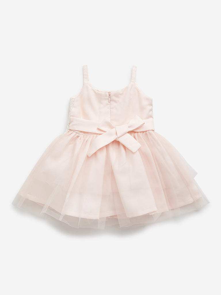 HOP Baby Peach Floral Embroidered A-Line Dress