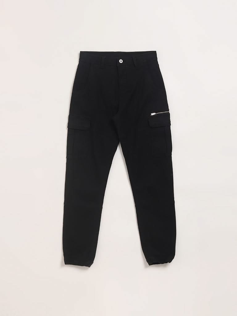 Y&F Kids Black Cargo Joggers