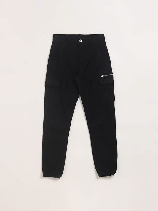 Y&F Kids Black Cargo Joggers