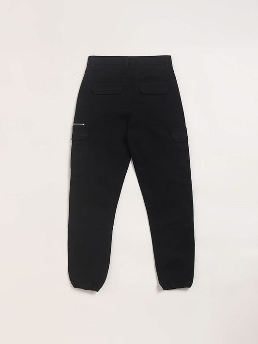 Y&F Kids Black Cargo Joggers