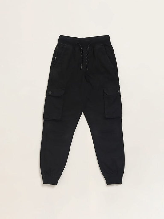 Y&F Kids Black Cargo Joggers