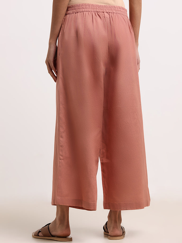 Utsa Peach Wide-Leg Blended Linen Pants