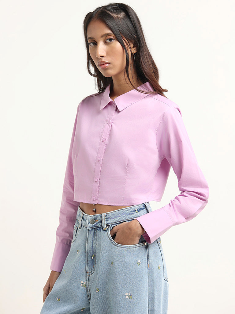 Nuon Pink Cotton Crop Shirt