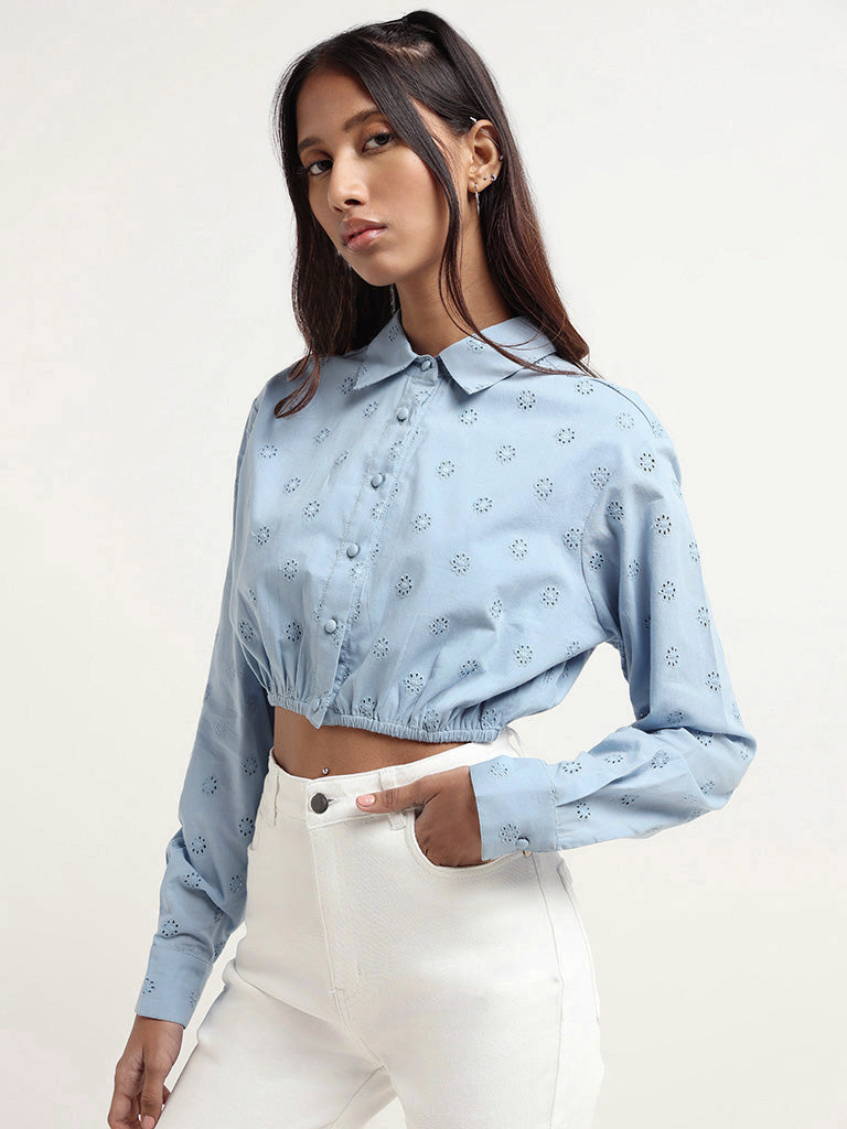 Nuon Blue Schiffli Cotton Shirt