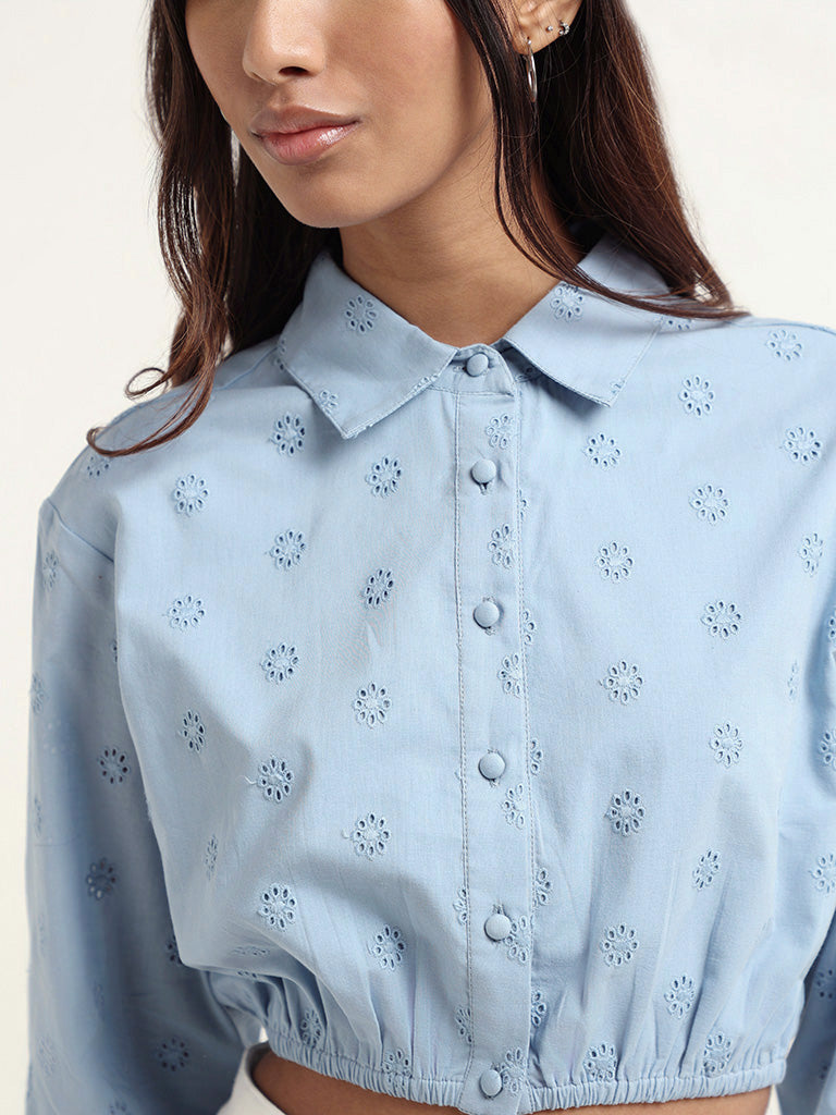 Nuon Blue Schiffli Cotton Shirt