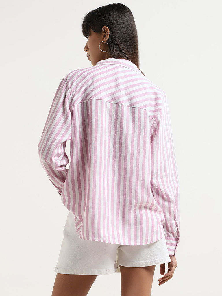 Nuon Pink Striped Cotton Blend Shirt