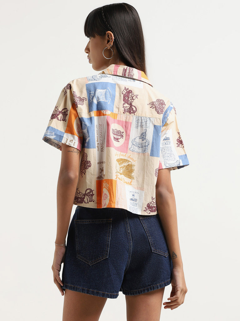 Nuon Multicolor Printed Cotton Crop Shirt