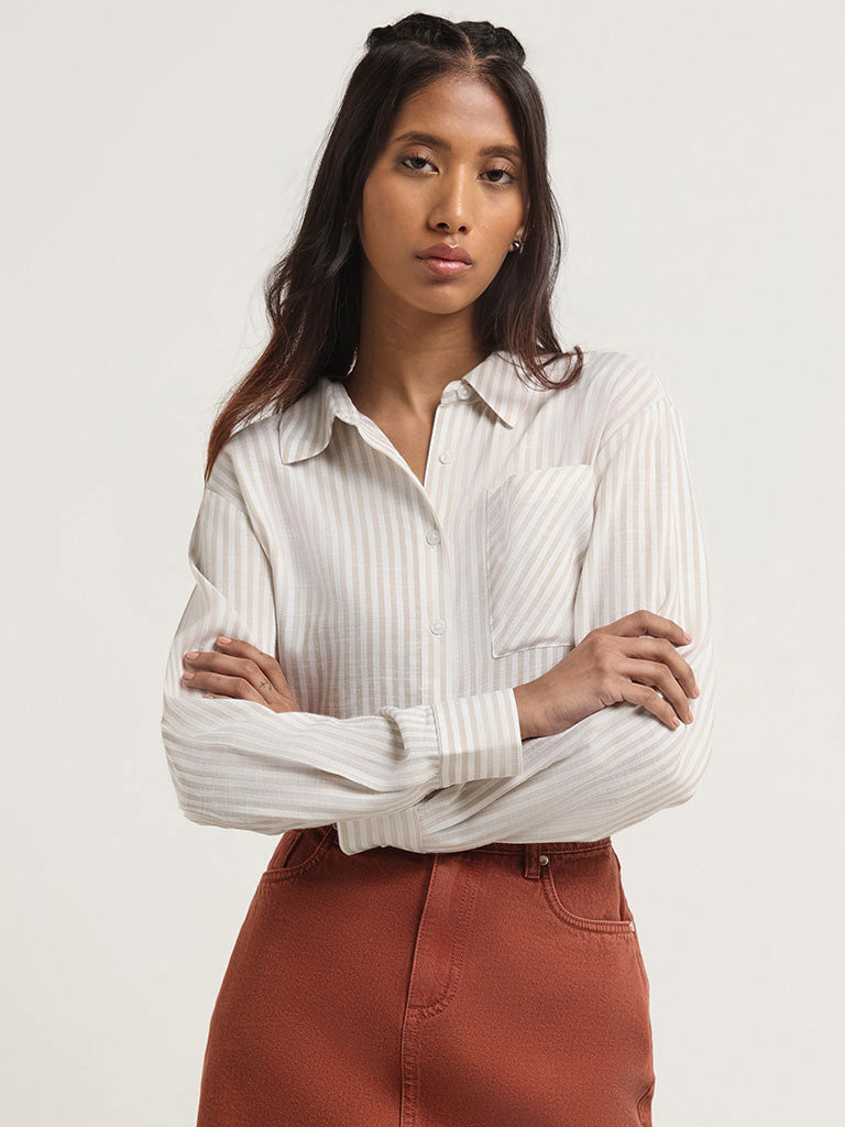 Nuon Beige Striped Shirt