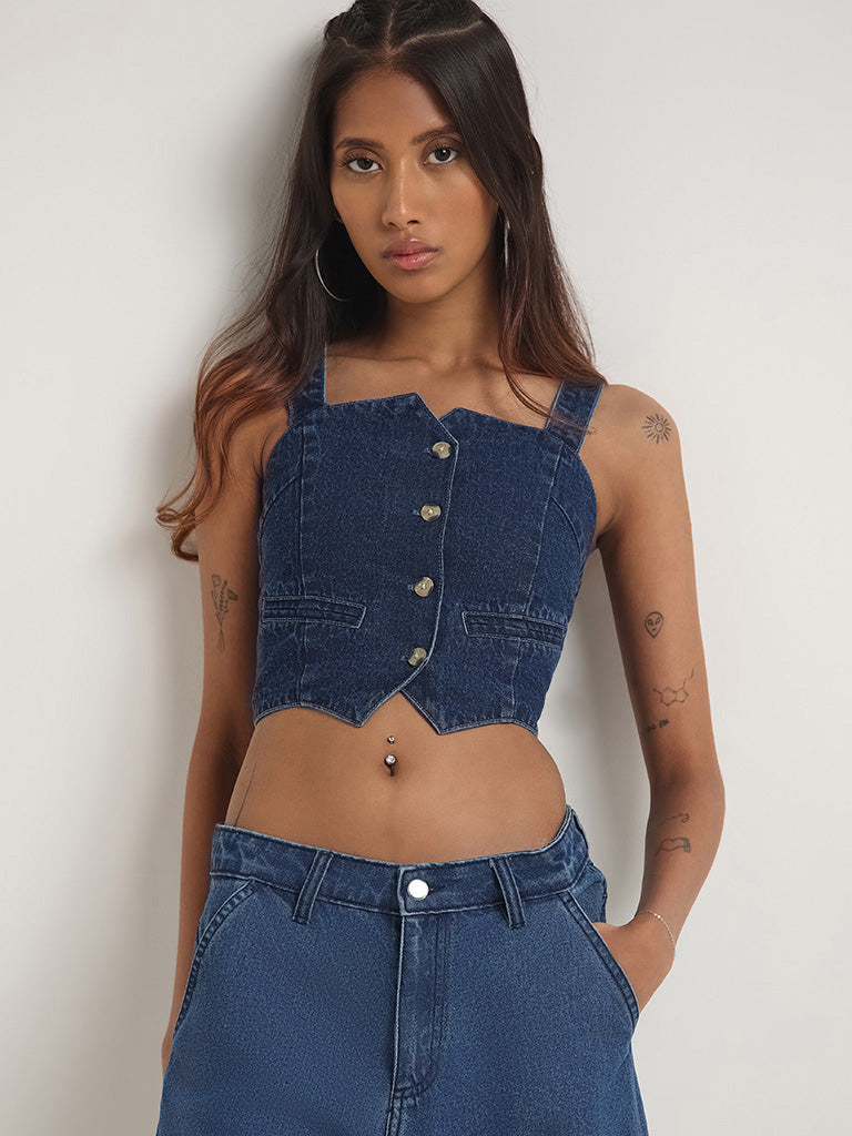 Nuon Dark Blue Denim Top