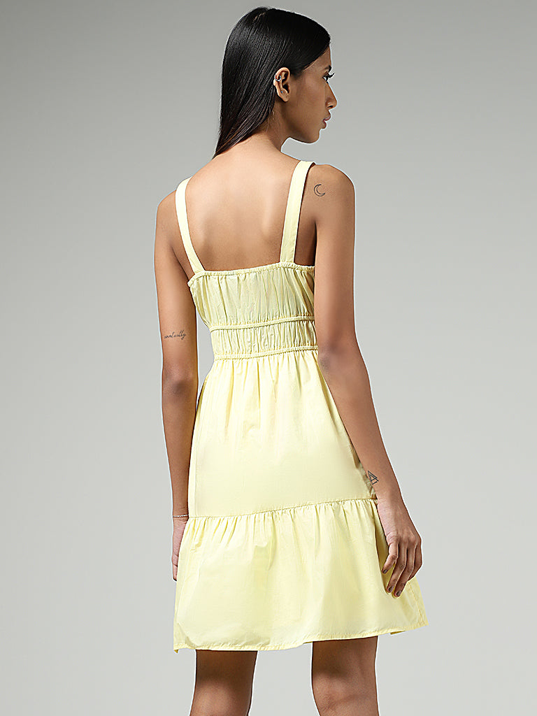 Nuon Light Yellow Cotton Tiered Dress