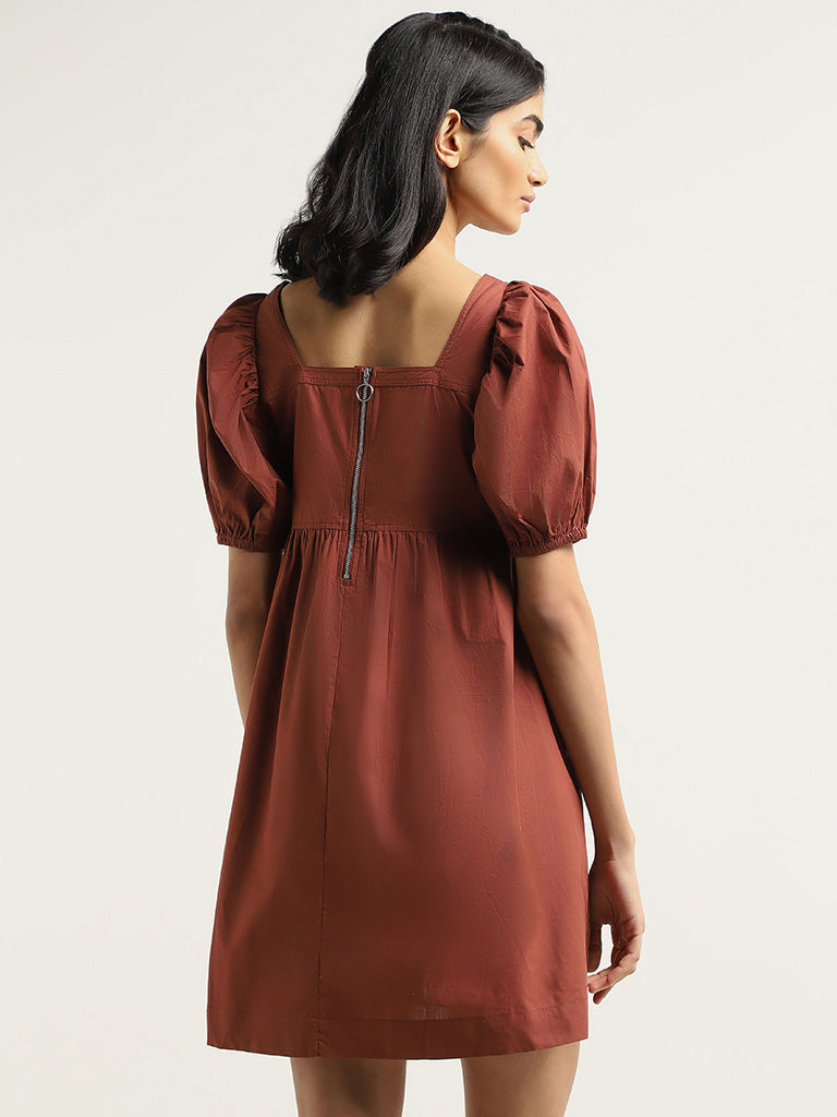 Nuon Brown Cotton Short Dress